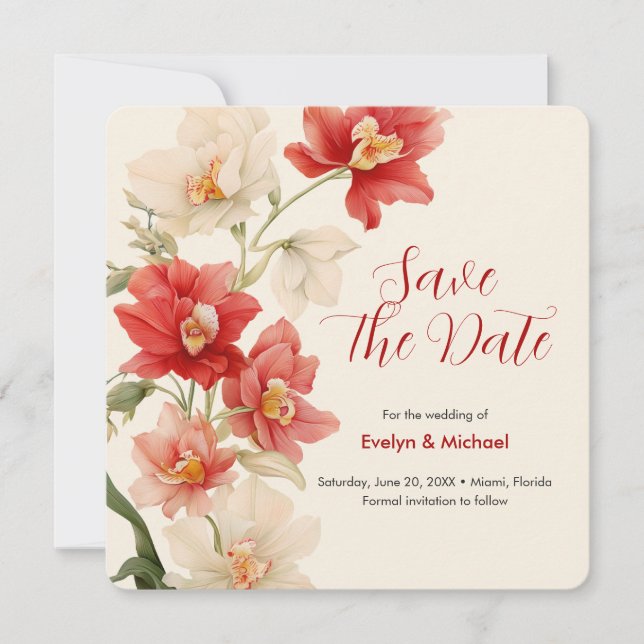 Reserva La Fecha Elegante Boda De Orquídeas De Cattleya Roja Salven (Anverso)