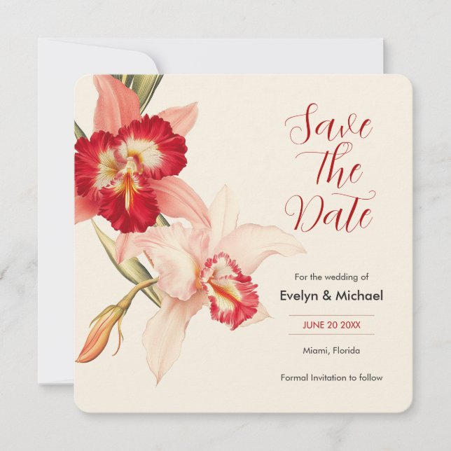 Reserva La Fecha Elegante Boda De Orquídeas De Cattleya Roja Salven (Anverso)