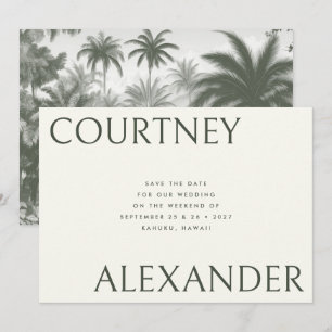 Reserva La Fecha Elegante Boda de Palmeras Vintage Tropicales