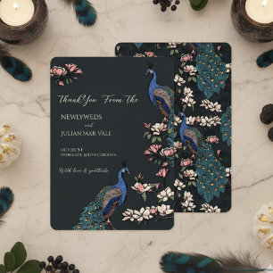 Reserva La Fecha Elegante Boda de pavo real floral negro