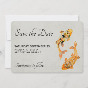 Reserva La Fecha Elegante Boda de pescado de Koi Gold