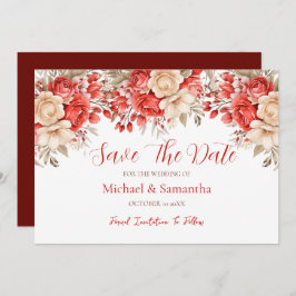 Reserva La Fecha Elegante Boda de Rosa rojo e marfil