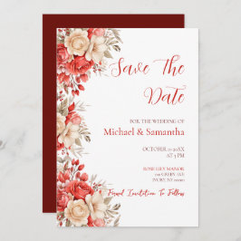 Reserva La Fecha Elegante Boda de Rosa rojo e marfil