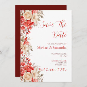 Reserva La Fecha Elegante Boda de Rosa rojo e marfil