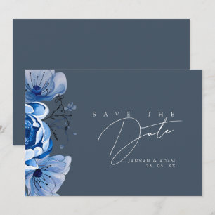 Reserva La Fecha Elegante Boda de Rosas florales Royal Blue Opulenc