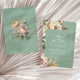 Reserva La Fecha Elegante Boda de Rubor Pink Peonies Pastel Sage