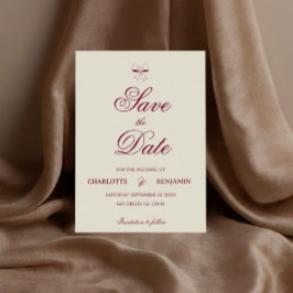 Reserva La Fecha Elegante Boda de Tinta Burgundy Crema y Lazo