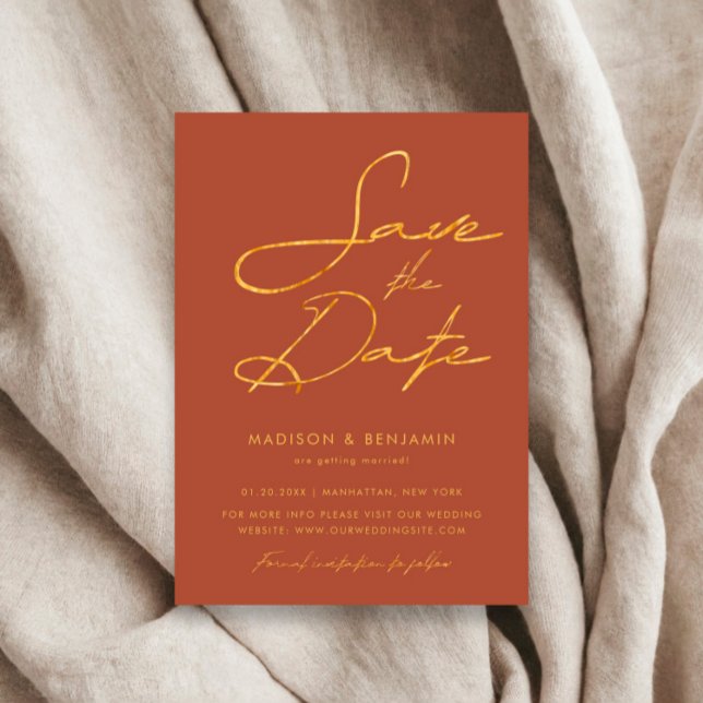 Reserva La Fecha Elegante Boda de Tipografía Moderna Terracota Gold (Subido por el creador)
