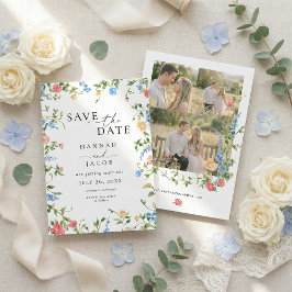 Reserva La Fecha Elegante Boda de Tres Fotos de Flor Silvestre