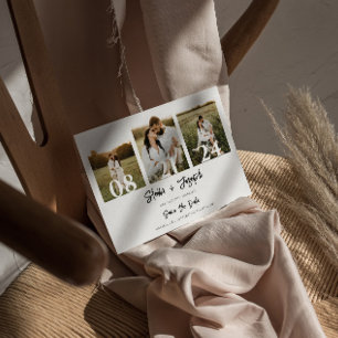 Reserva La Fecha Elegante Boda de tres fotos negro y blanco moderno