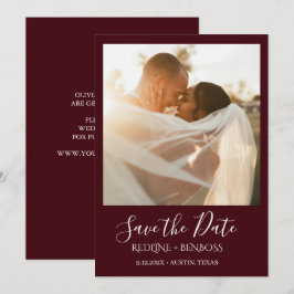 Reserva La Fecha Elegante Boda de una Foto en Burgundy