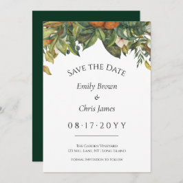 Reserva La Fecha Elegante Boda de vegetación de cítricos botánicos