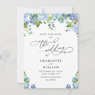 Reserva La Fecha Elegante Boda de vegetación de Hydrangea Azul