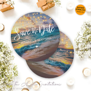 Reserva La Fecha Elegante Boda de verano Sunset Beach String