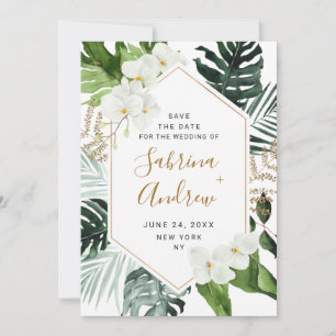 Reserva La Fecha Elegante Boda de Verdor Bohemiano Orquídea Blanca