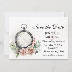 Reserva La Fecha Elegante Boda de Vintage de Reloj de rosas rosas r
