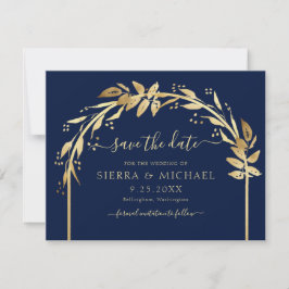 Reserva La Fecha Elegante Boda del Arco de Foliage de Oro Azul de l