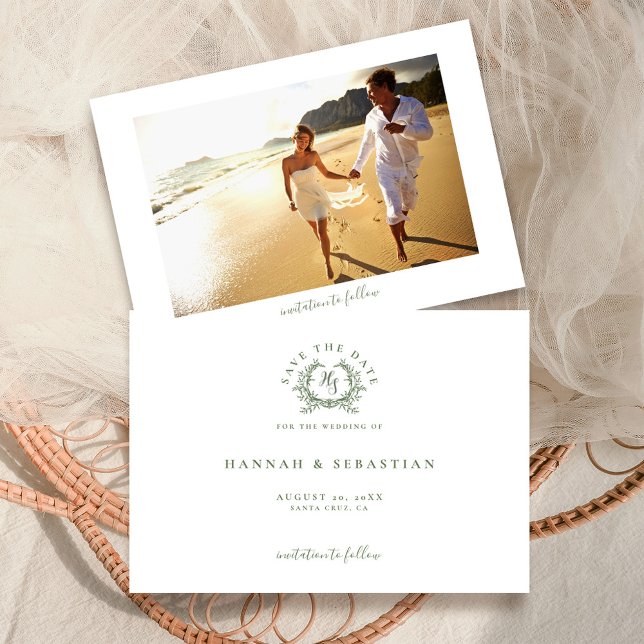 Reserva La Fecha Elegante Boda del Monograma Verde Sage (Subido por el creador)