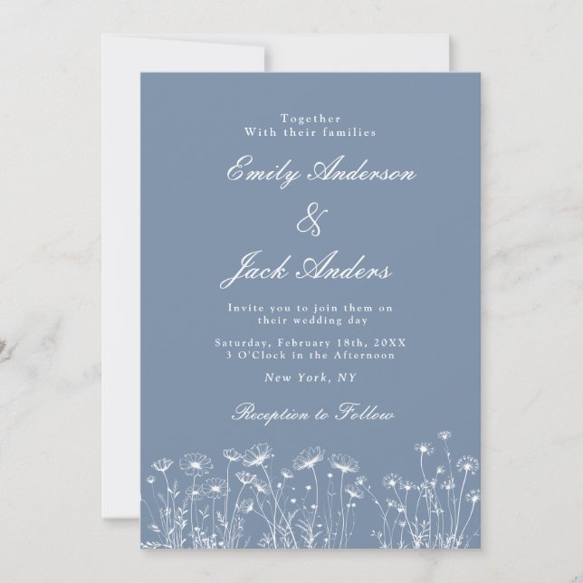 Reserva La Fecha Elegante Boda del Periwinkle White Wildflower (Anverso)