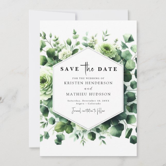 Reserva La Fecha Elegante Boda digital de eucalipto romántico (Anverso)