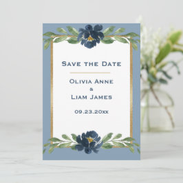 Reserva La Fecha Elegante Boda dorado Dusty Blue Floral