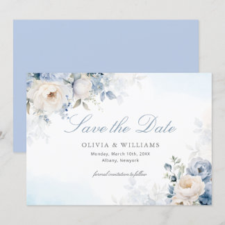 Reserva La Fecha Elegante Boda Dusty Blue Floral