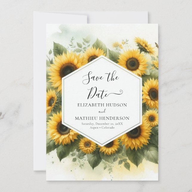 Reserva La Fecha Elegante Boda elegante de girasoles (Anverso)