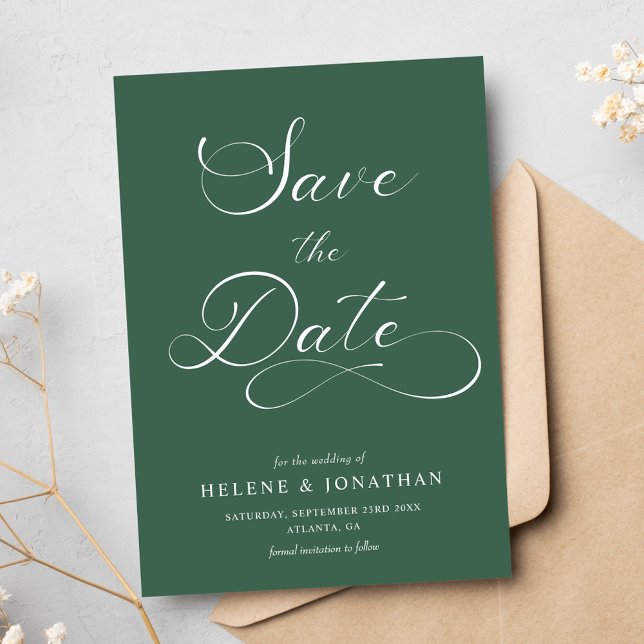 Reserva La Fecha Elegante Boda elegante y elegante del bosque (Classy Minimalist Elegant Forest Green Wedding Save The Date)