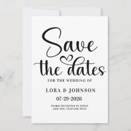 Reserva La Fecha Elegante boda en blanco y negro Caligrafía