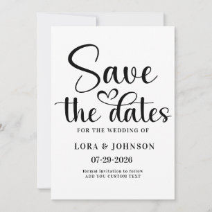 Reserva La Fecha Elegante boda en blanco y negro Caligrafía