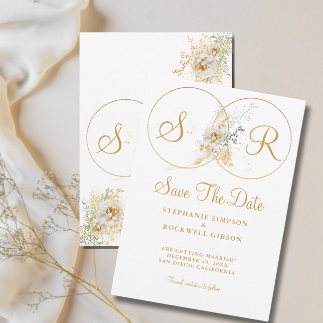 Reserva La Fecha Elegante Boda en Monograma Dorado Salva La Fecha (Subido por el creador)