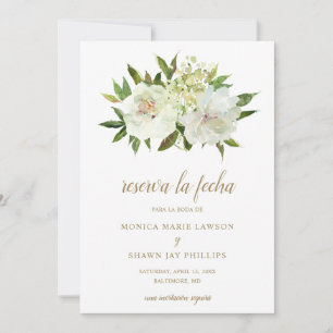 Reserva La Fecha Elegante Boda español moderno floral blanca dorada