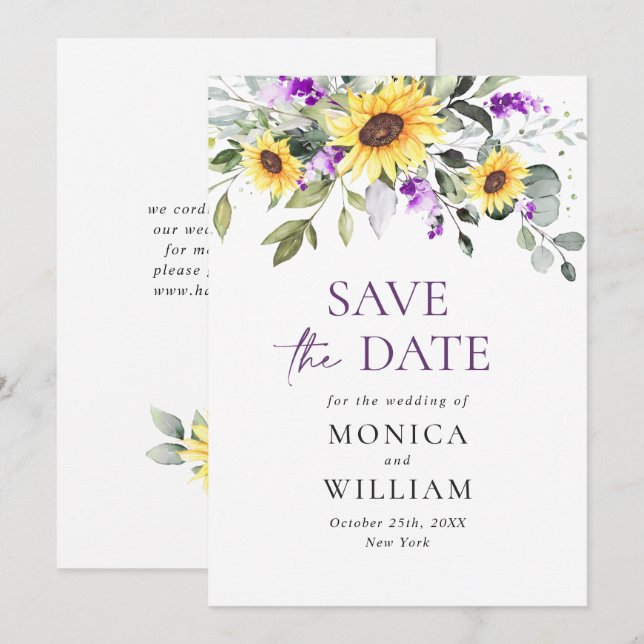 Reserva La Fecha Elegante Boda Eucalyptus Lavender (Anverso / Reverso)