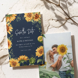 Reserva La Fecha Elegante Boda Fall Sunflower Floral & Navy