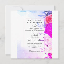 Reserva La Fecha Elegante Boda Floral Acuarela Turquesa Azul 