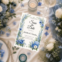 Elegante Boda Floral Azul Polvoriento