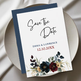 Reserva La Fecha Elegante boda floral azul polvoriento azul marino 