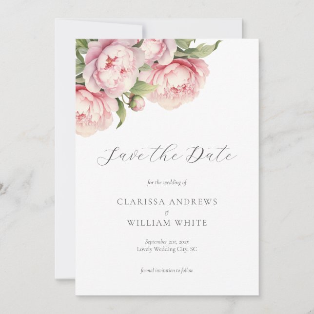 Reserva La Fecha Elegante Boda floral blanco moderno de Rubor (Anverso)