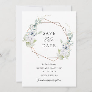 Reserva La Fecha Elegante Boda floral blanco y azul