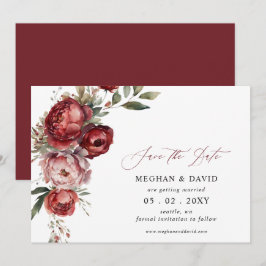 Reserva La Fecha Elegante Boda Floral Boho Burgundy Rubor