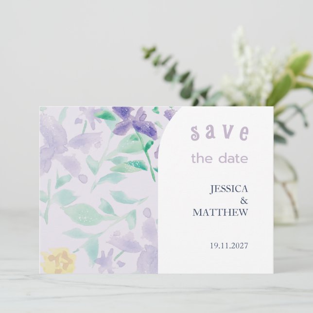 Reserva La Fecha Elegante Boda floral Boho Lilac (Anverso de pie)