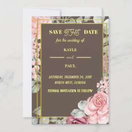 Reserva La Fecha Elegante Boda floral Borgoña Rosa Rubor