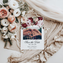 Reserva La Fecha Elegante Boda floral borgoña y color de agua Rubor