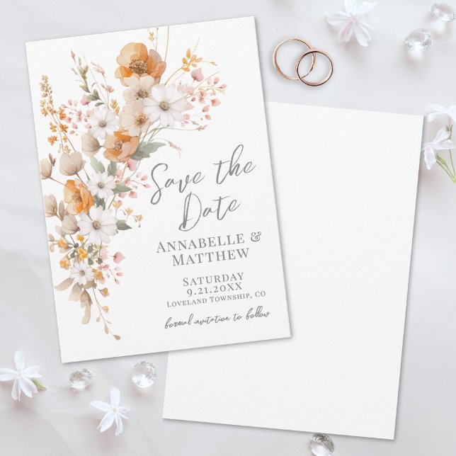 Reserva La Fecha Elegante Boda Floral Botánica de Flor Silvestre (Elegant Wildflower Fall Botanical Floral Wedding Save the Date)