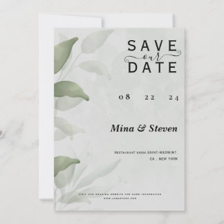 Reserva La Fecha Elegante boda floral de eucalipto acuarela