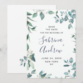 Reserva La Fecha Elegante Boda Floral de Eucalipto en Acuarela