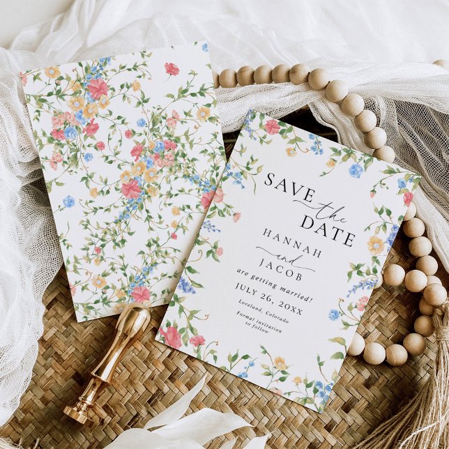 Reserva La Fecha Elegante Boda Floral de Flor Silvestre (Subido por el creador)