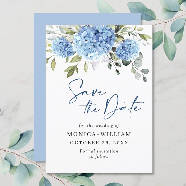 Reserva La Fecha Elegante Boda floral de Hydrangea azul (Subido por el creador)
