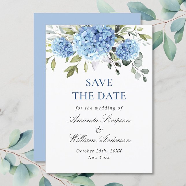 Reserva La Fecha Elegante Boda floral de Hydrangea azul (Subido por el creador)