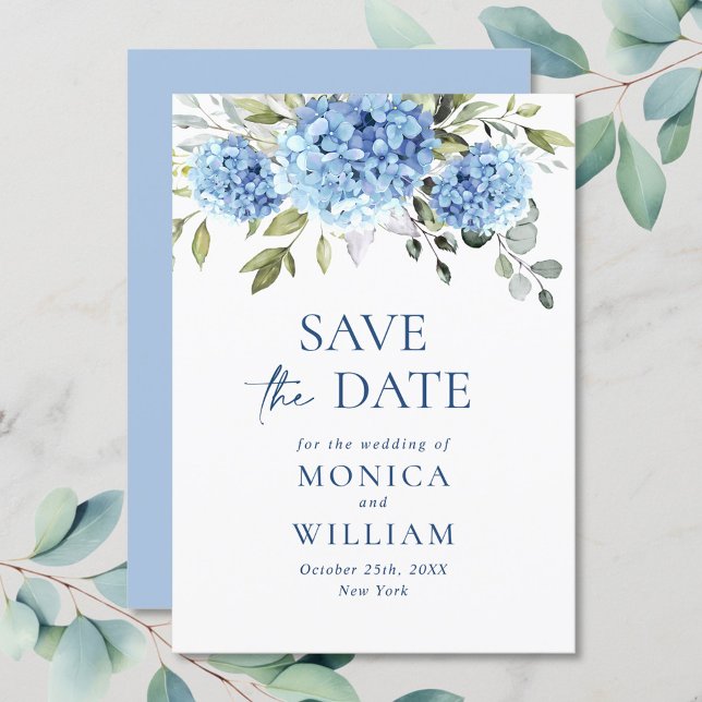 Reserva La Fecha Elegante Boda floral de Hydrangea azul (Subido por el creador)